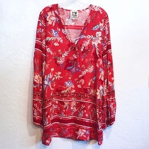 Jasse Womens Tunic, V-Neck, Tassel Closure, Full Sleeves, Boho, Gypsy, Casual L